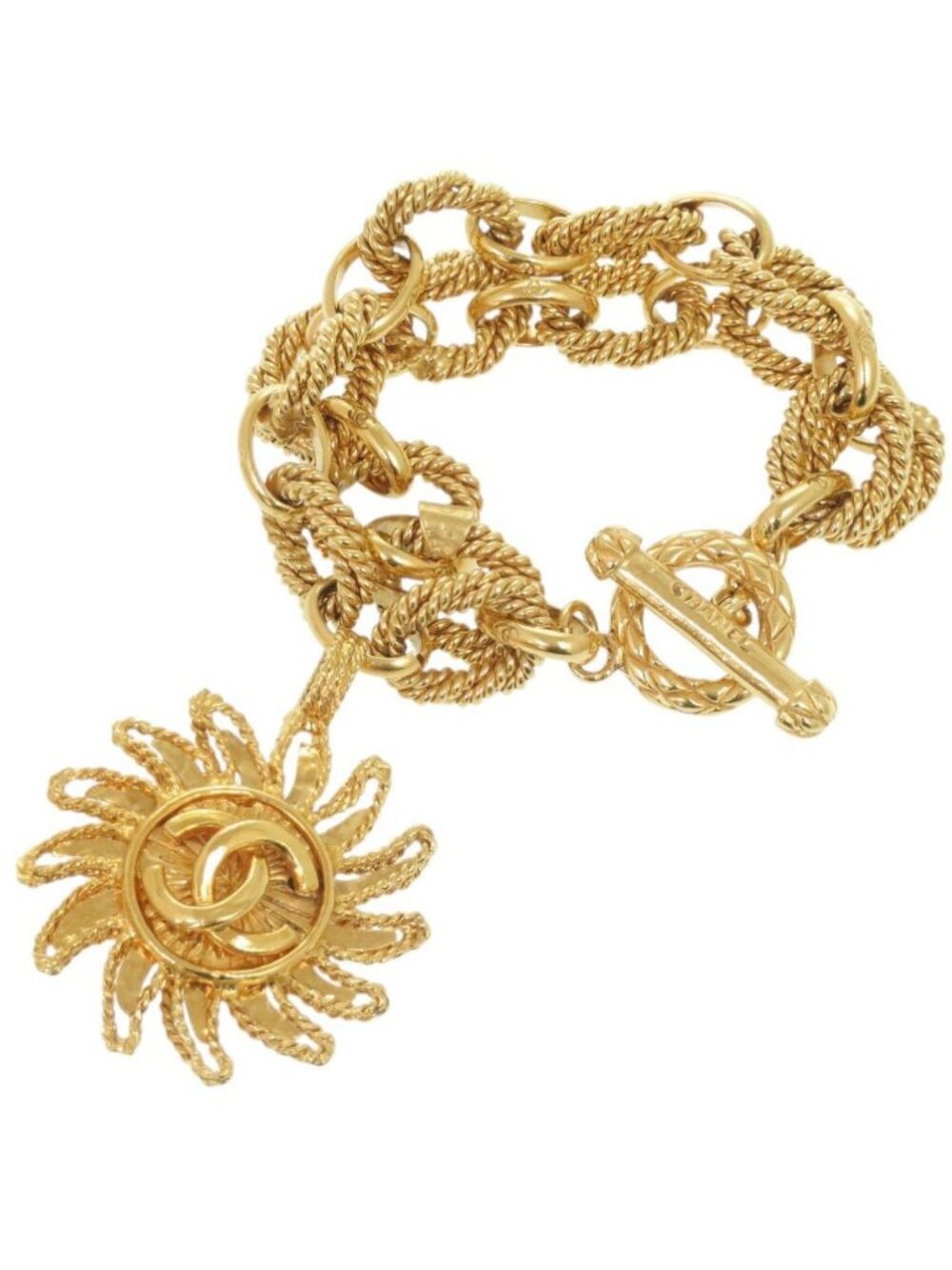 Chanel CC Logo Sun Motif Gold Plated Bracelet